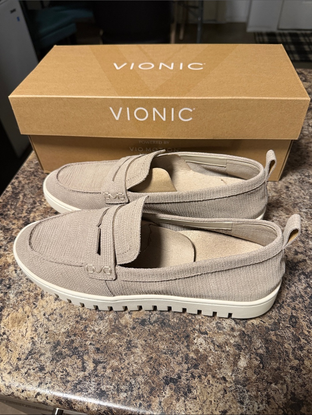 Vionic Women’s Taupe Canvas Slip-On Loafers